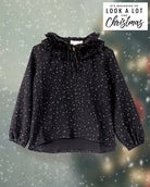 christmas shirt for party special occasion. blusa para navidad para niña negro y oro
