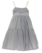 Vestido de tirantes para niña y adolescente en color gris y falda de volantes. Para bodas bauttizos o comunion. Cosmosphie